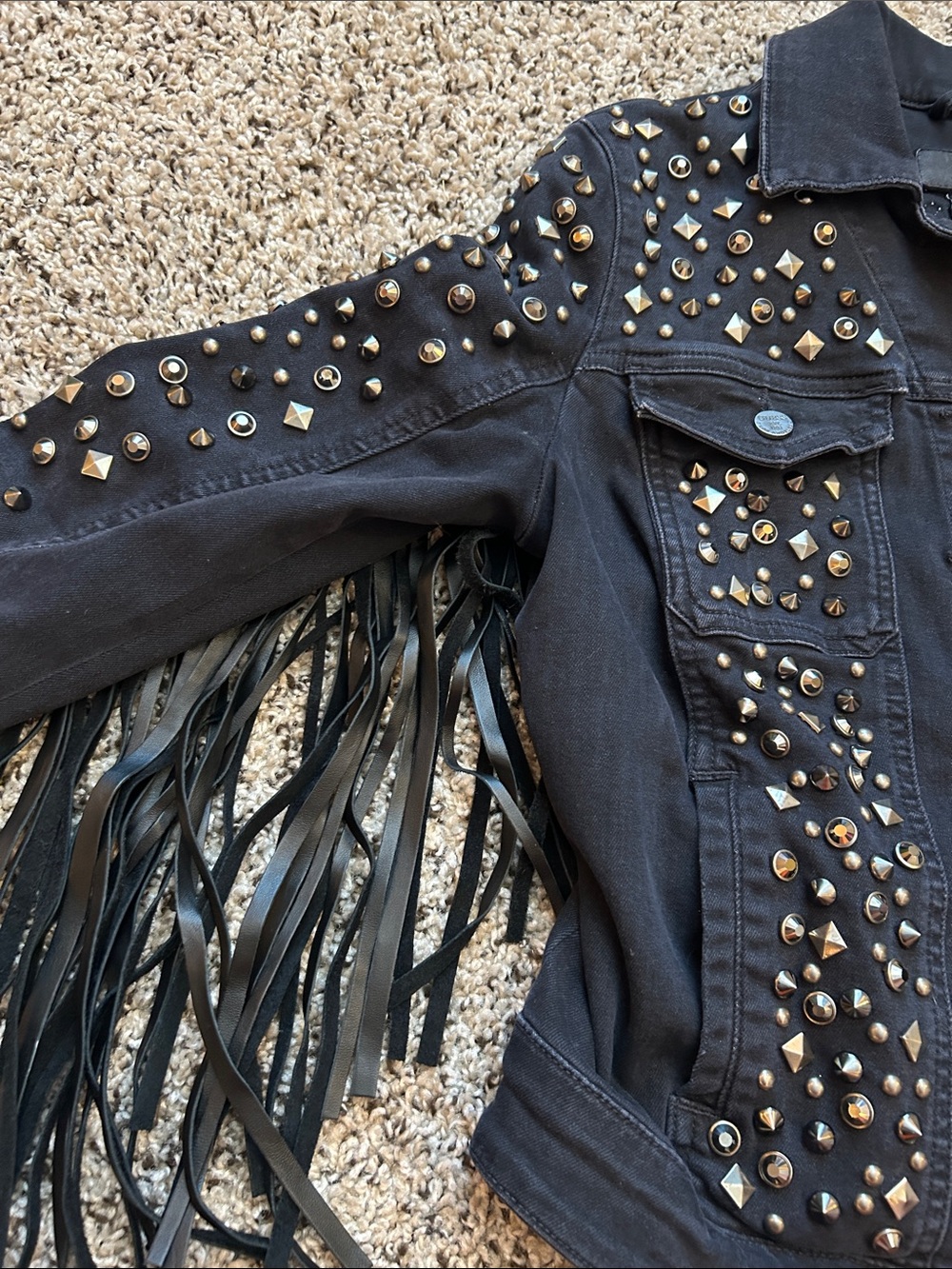 Guess Black Studded Fringe Denim Jacket - Picture 4 of 6